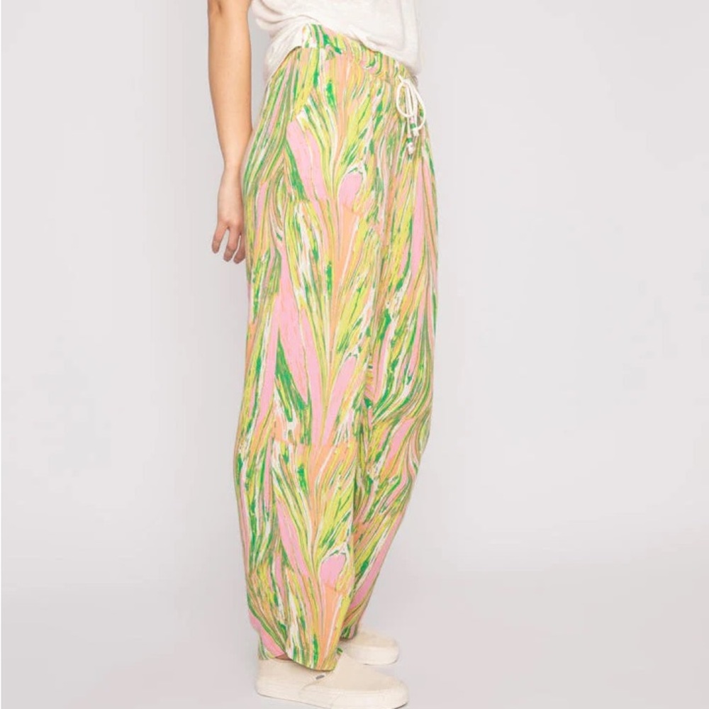 PJ Salvage Medium Pants Limeade Print gauze wide open leg relaxed pockets NWT